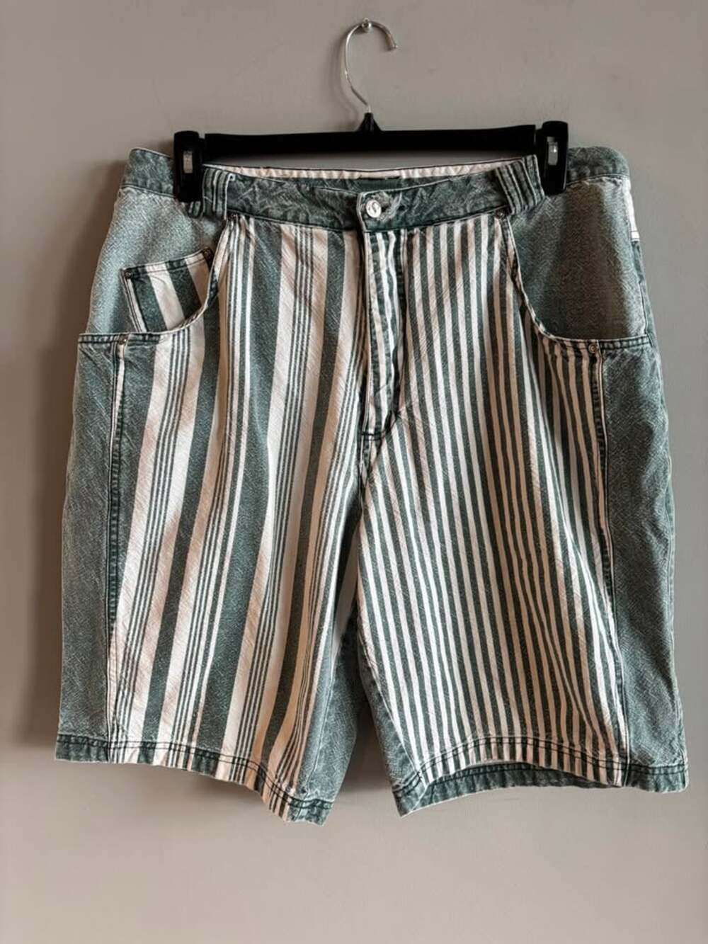 Vintage 90s Sostanza Striped Contrast Panel Denim Jorts Shorts 38